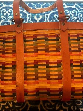 Longaberger Natural Brown Woven Basket with Burnt Orange Accent